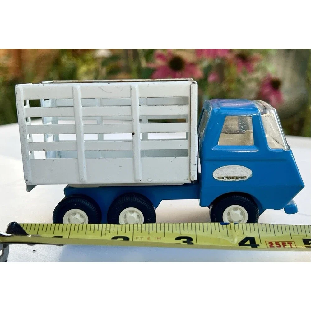 1968 Vintage Mini Tonka Farm Livestock Stake Truck Blue White Dump Bed 5” Toy
